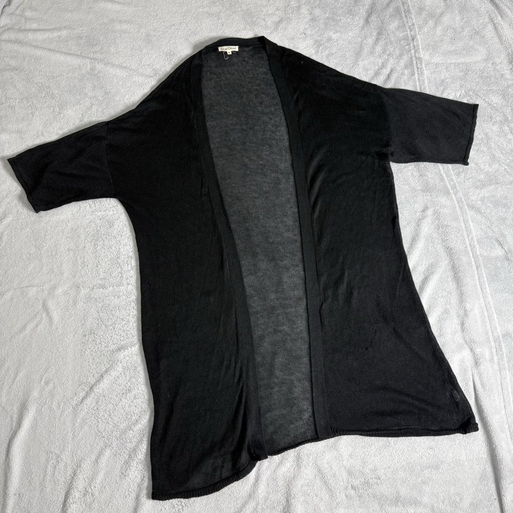 Johnny Was CALME Cardigan M/L Black Organic Linen Open Knit Duster Belt Missing